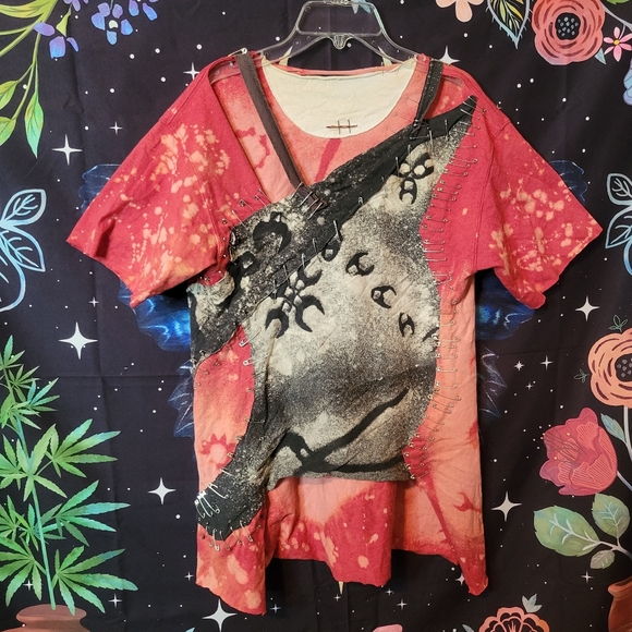 Handmade Tops - Bleached Gypsy Style Patchwork Handmade Punk Shirt